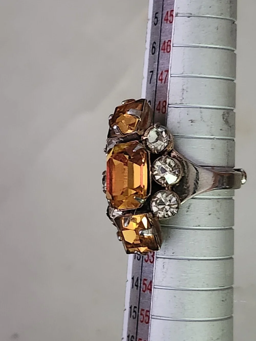 Vtg Amber Crystal Statement Ring